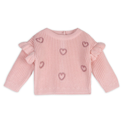 Hearts Embroidered Slouchy Sweater Knit Baby Pullover & Pant Set - Rosewood Pink - Twinkle Twinkle Little One