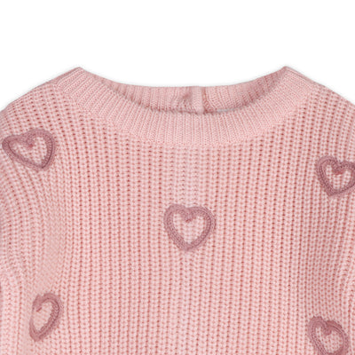 Hearts Embroidered Slouchy Sweater Knit Baby Pullover & Pant Set - Rosewood Pink - Twinkle Twinkle Little One