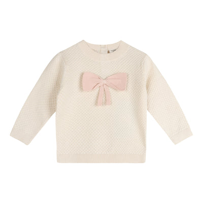 Ella Bow Organic Cotton Baby Sweater & Knit Legging Set – Ecru & Sweet Pink