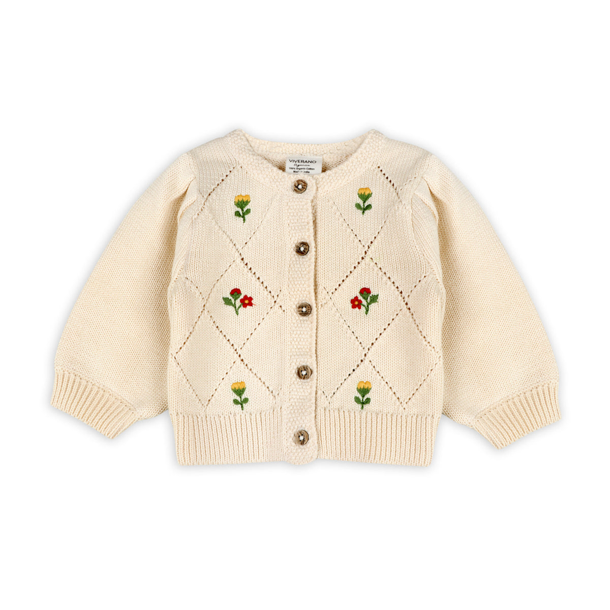 Lisa Floral Embroidered Organic Cotton Baby Cardigan & Legging Set – Ecru