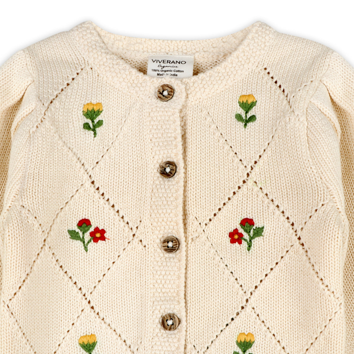 Lisa Floral Embroidered Organic Cotton Baby Cardigan & Legging Set – Ecru