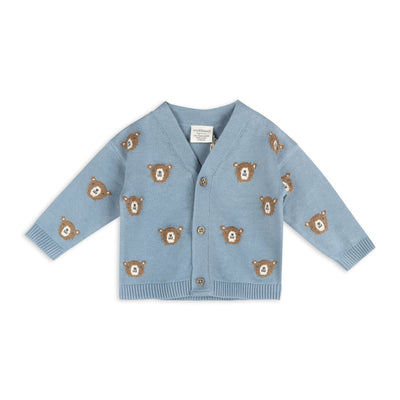 Bear Jacquard Knit Cardigan & Legging Set (Organic Cotton) - Mineral Blue