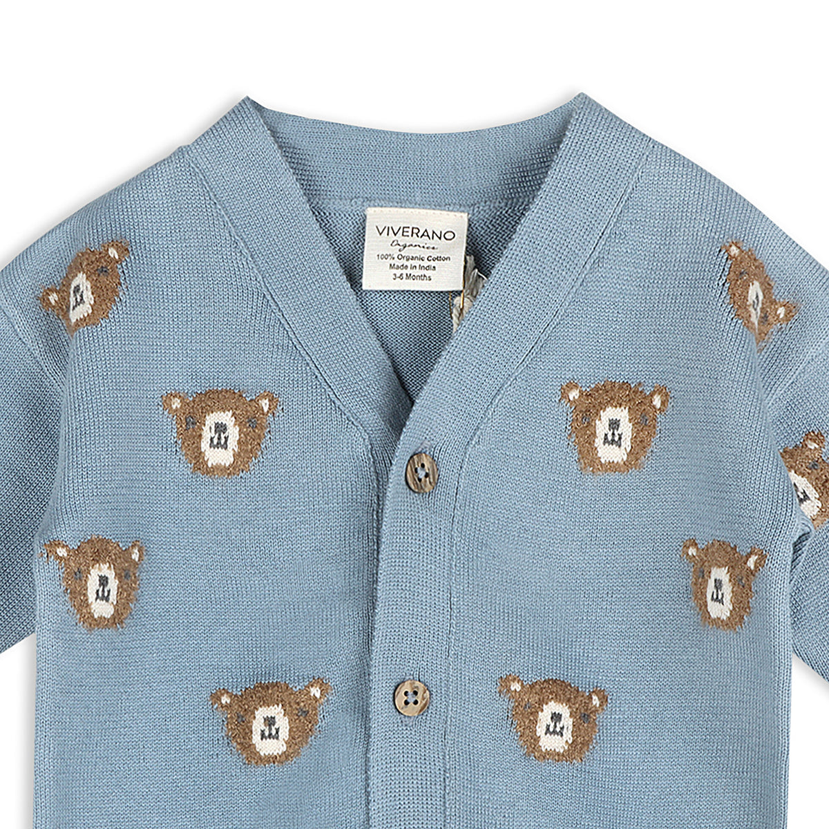 Bear Jacquard Knit Cardigan & Legging Set (Organic Cotton) - Mineral Blue