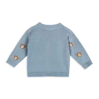Bear Jacquard Knit Cardigan & Legging Set (Organic Cotton) - Mineral Blue