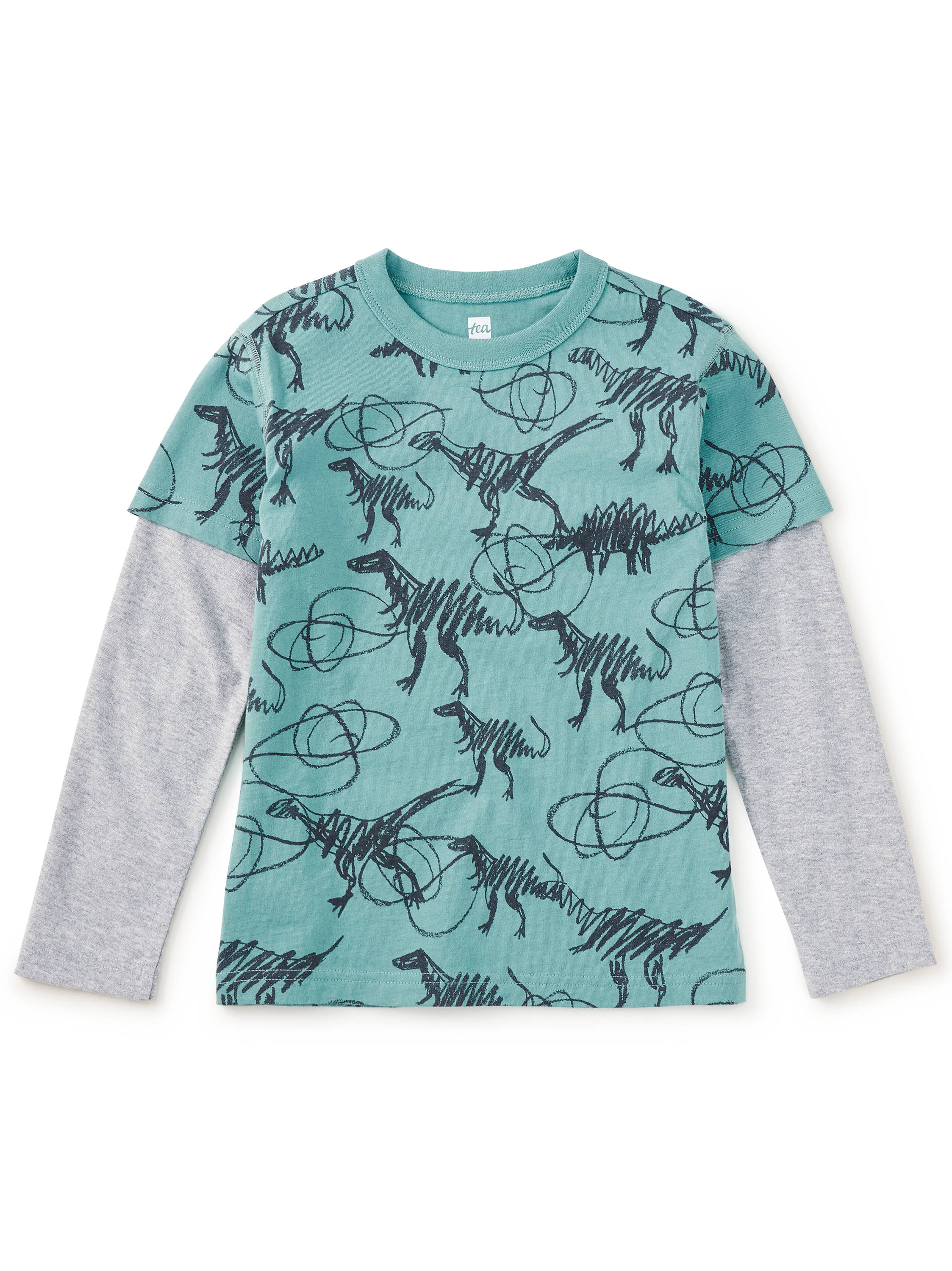 Scribbled Dinosaurs Layered Sleeve Tee
