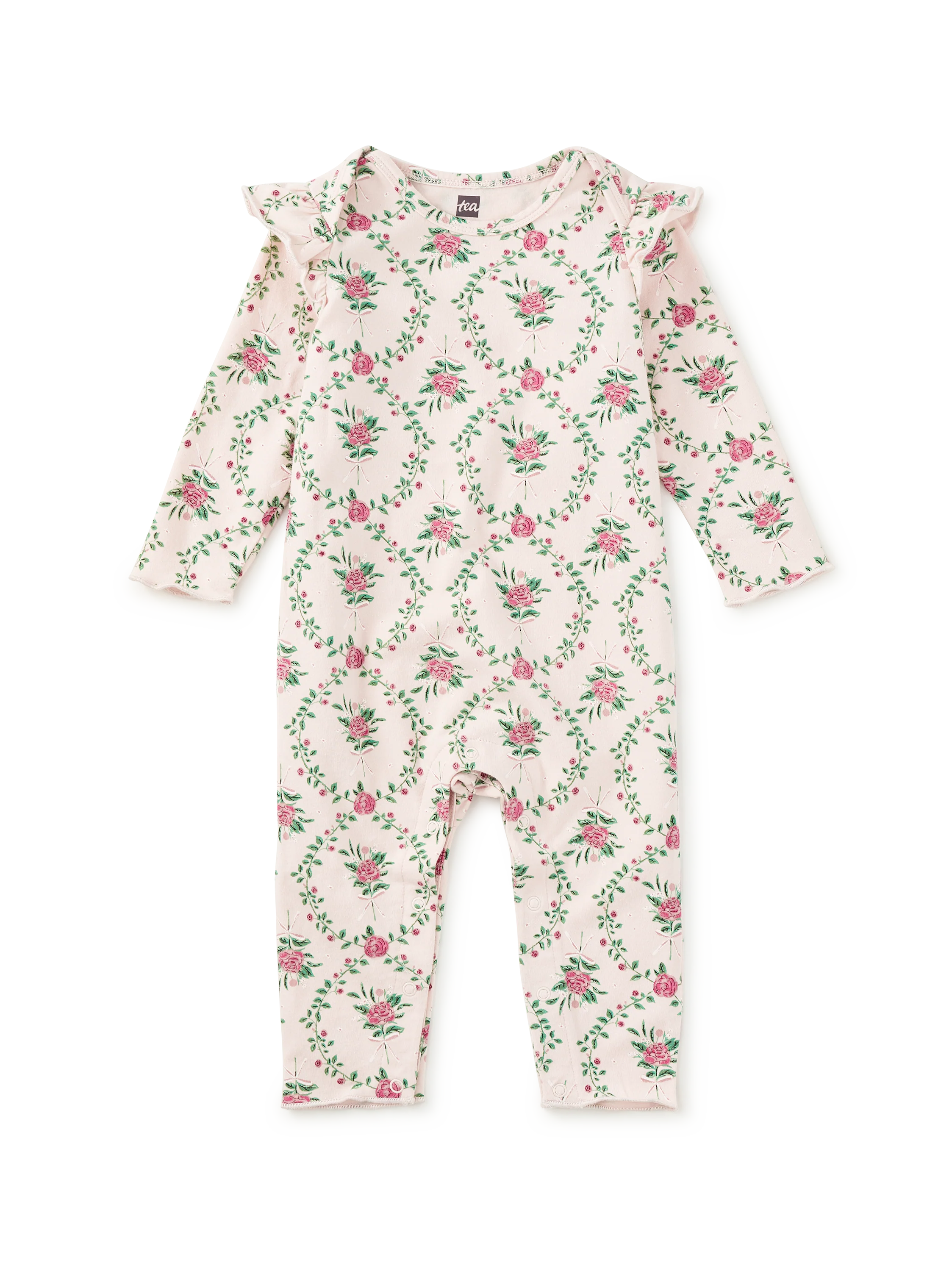 Wallpaper Floral Ruffle Shoulder Baby Romper
