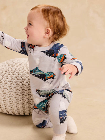 Great Railway Journey Long Sleeve Pocket Baby Romper