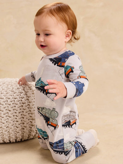 Great Railway Journey Long Sleeve Pocket Baby Romper
