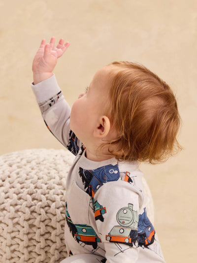 Great Railway Journey Long Sleeve Pocket Baby Romper
