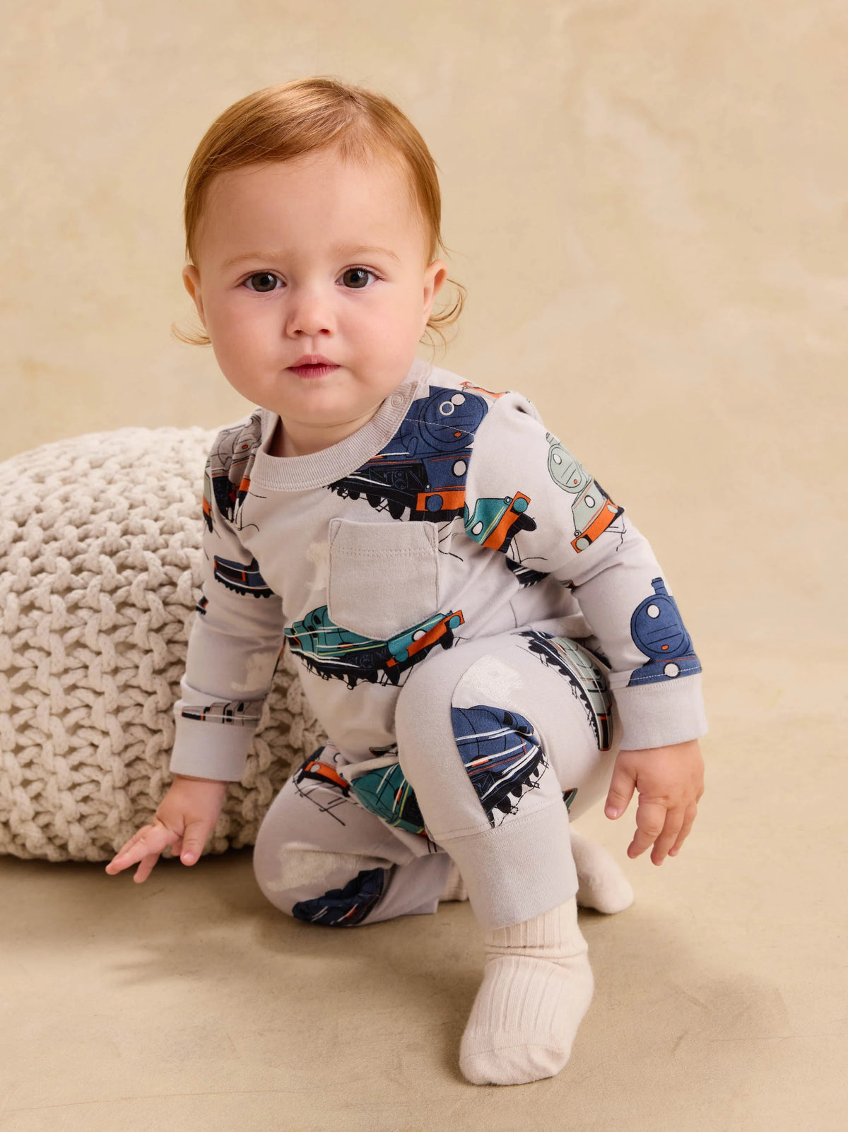 Great Railway Journey Long Sleeve Pocket Baby Romper