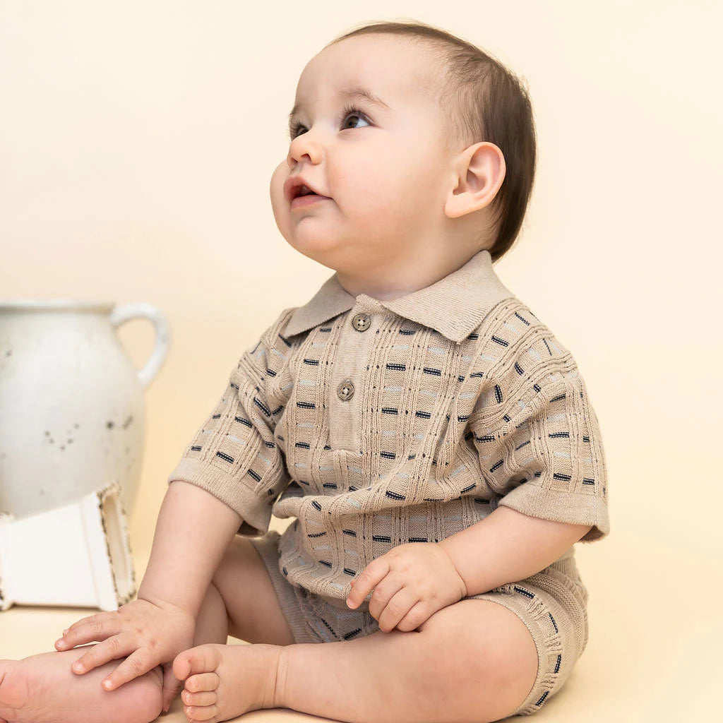 Henry Textured Baby Polo Sweater Shirt & Shorts Set (Organic Cotton)