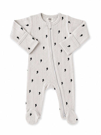 Lightning Bolts Organic Pointelle 2-Way Zip Footie