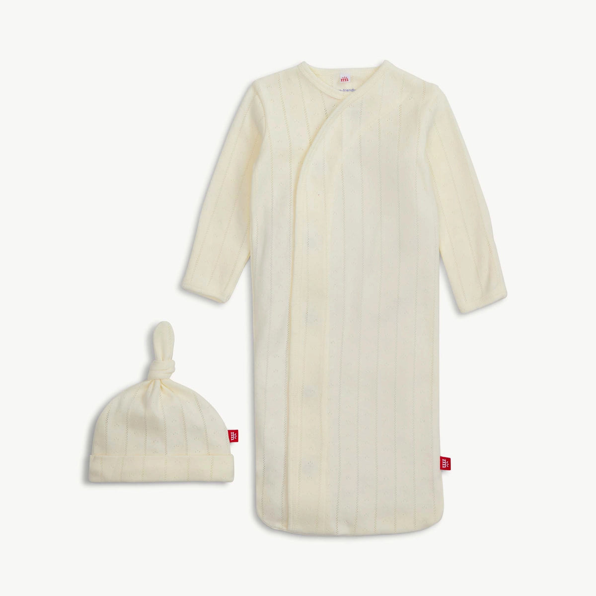 Tofu Love Lines Pointelle Magnetic Gown & Hat Set