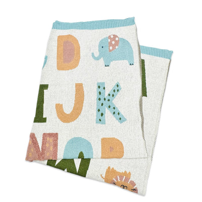 Alphabet Blue - Organic Jacquard Sweater Knit Baby Blanket - Twinkle Twinkle Little One