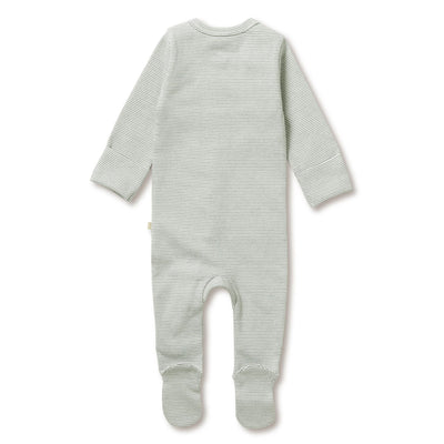 Organic Stripe Rib Zipsuit with Feet - Fern - Twinkle Twinkle Little One