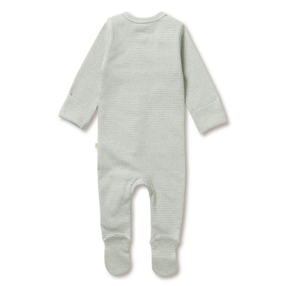Organic Stripe Rib Zipsuit with Feet - Fern - Twinkle Twinkle Little One