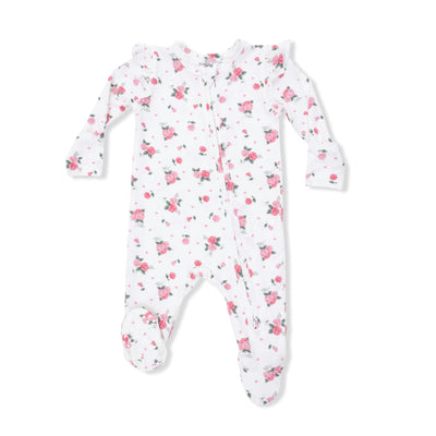Pink Rosettes 2 Way Ruffle Sleeve Zipper Footie