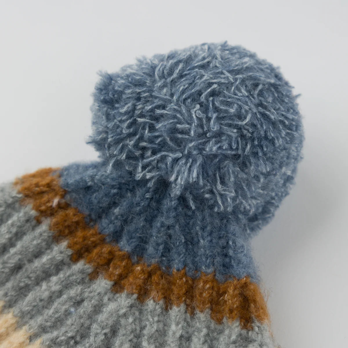 Multi Stripe Scandi Pom Hat - Dusty Blue