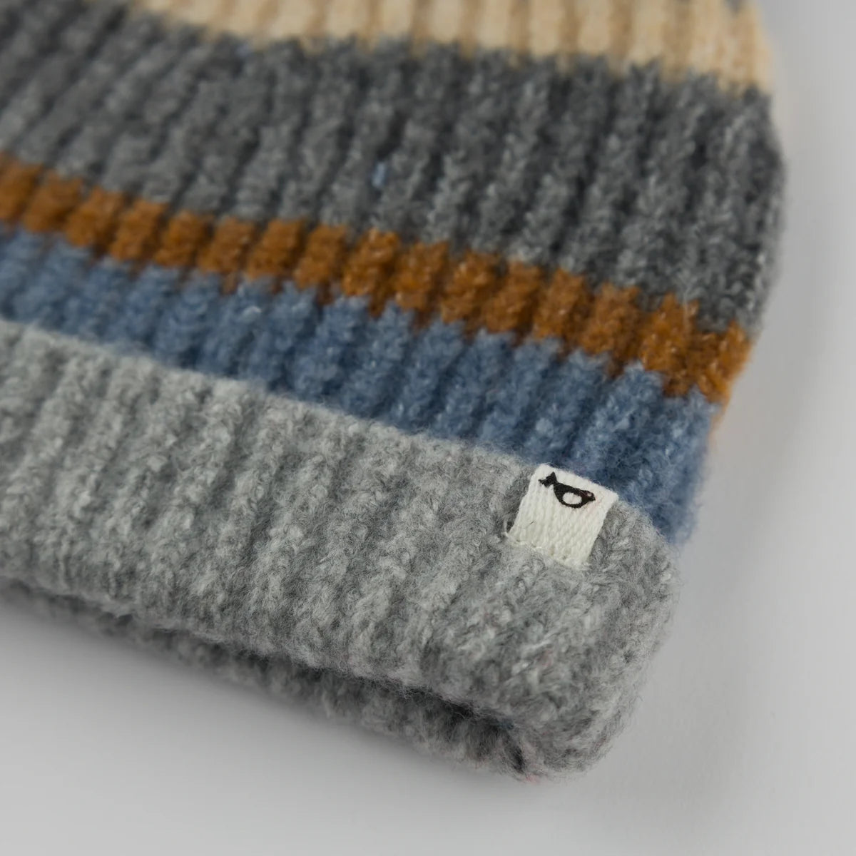 Multi Stripe Scandi Pom Hat - Dusty Blue