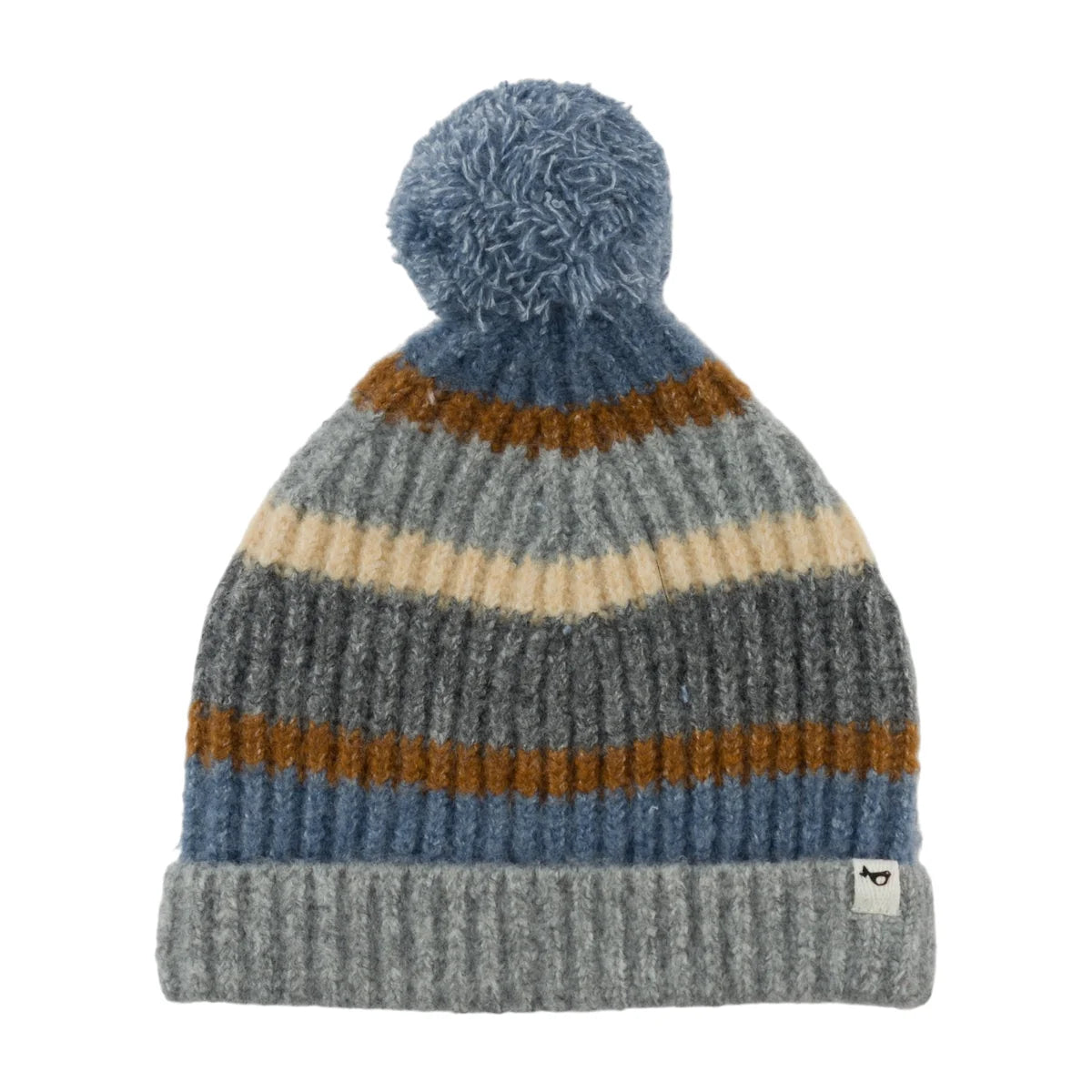 Multi Stripe Scandi Pom Hat - Dusty Blue