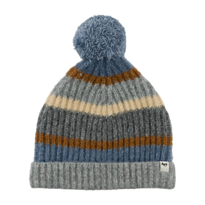 Multi Stripe Scandi Pom Hat - Dusty Blue