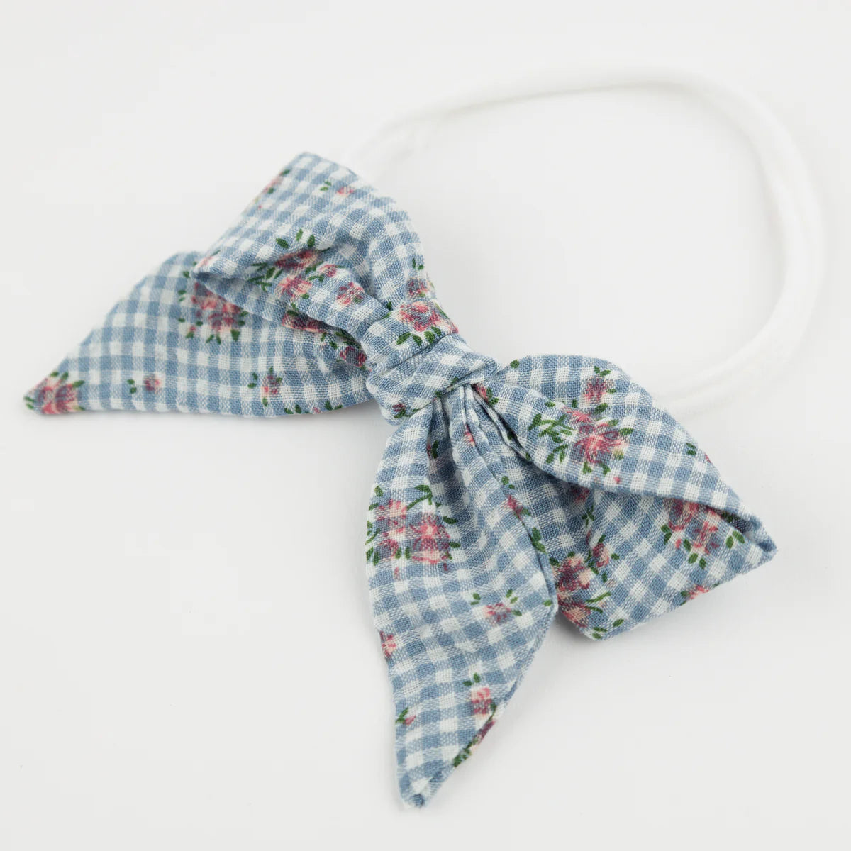 Denim Nylon Headband - Dahlia Floral Print Bow
