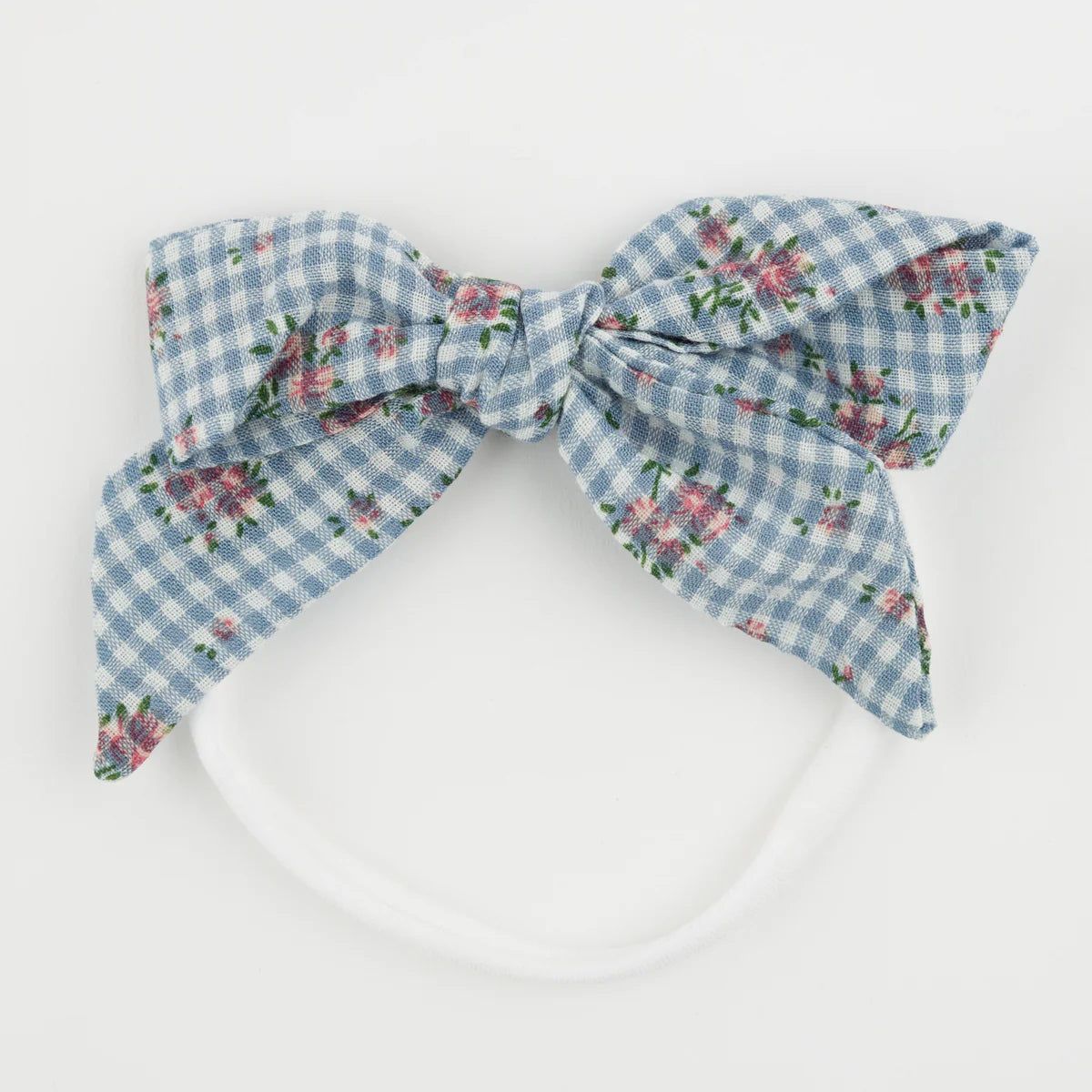 Denim Nylon Headband - Dahlia Floral Print Bow