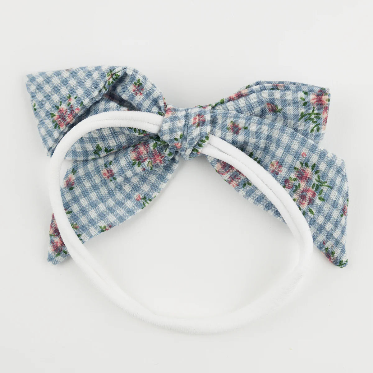 Denim Nylon Headband - Dahlia Floral Print Bow