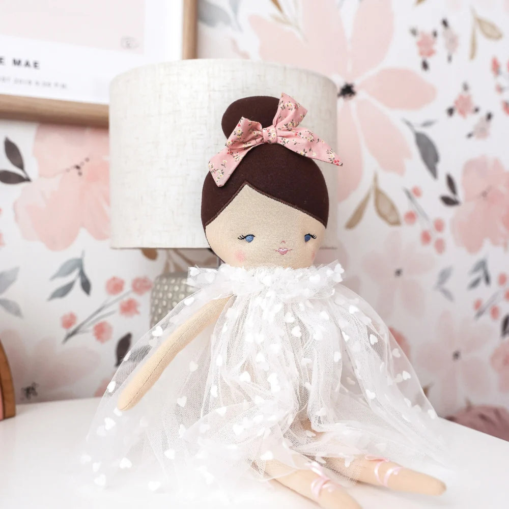Mia Doll White Flocked Heart Tulle