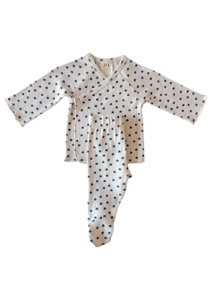 Blue Flower Organic Pointelle Newborn Set - Twinkle Twinkle Little One