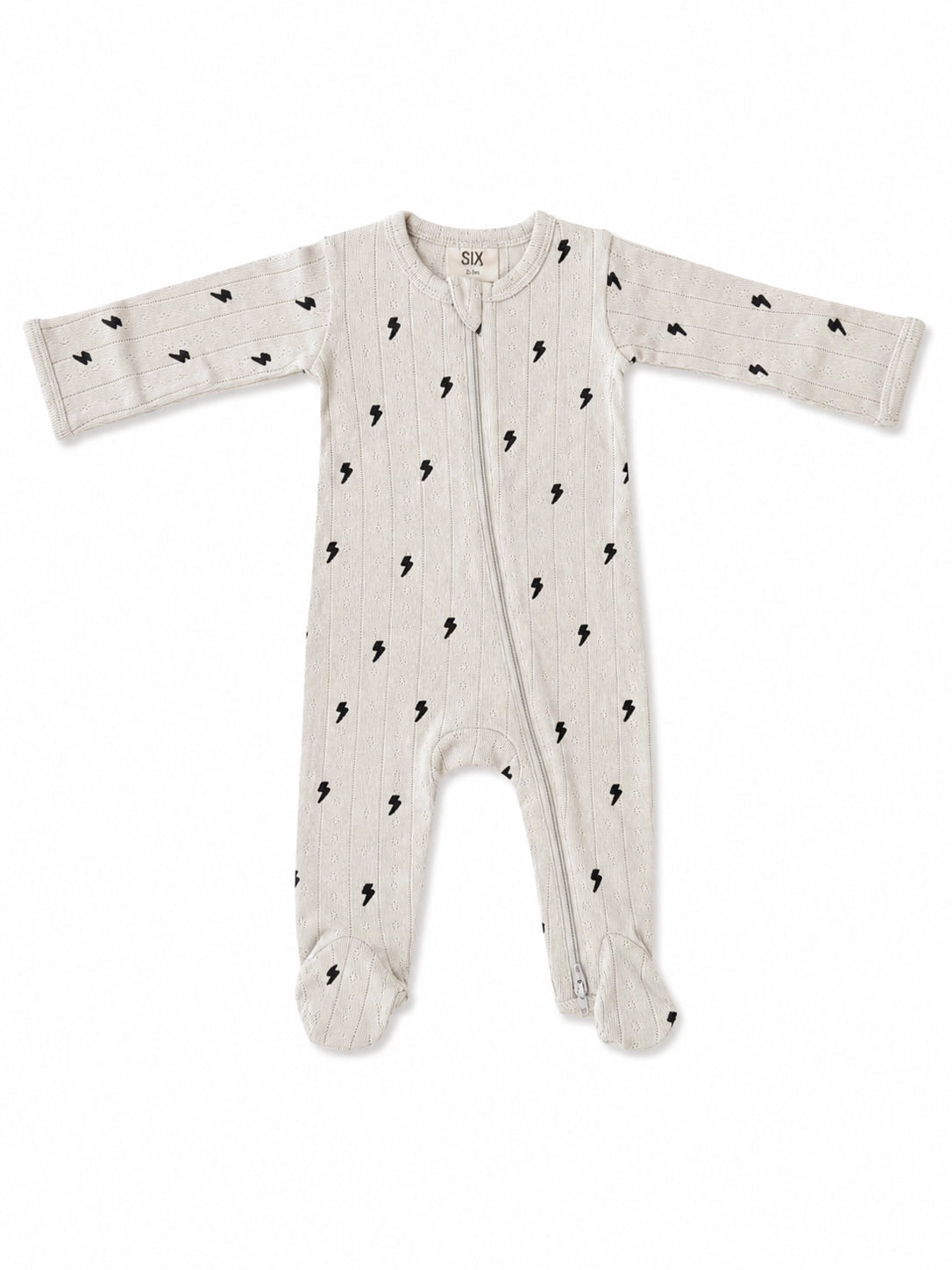 Lightning Bolts Organic Pointelle 2-Way Zip Footie