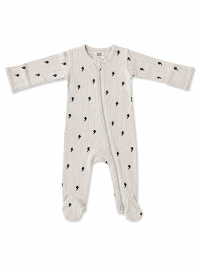 Lightning Bolts Organic Pointelle 2-Way Zip Footie