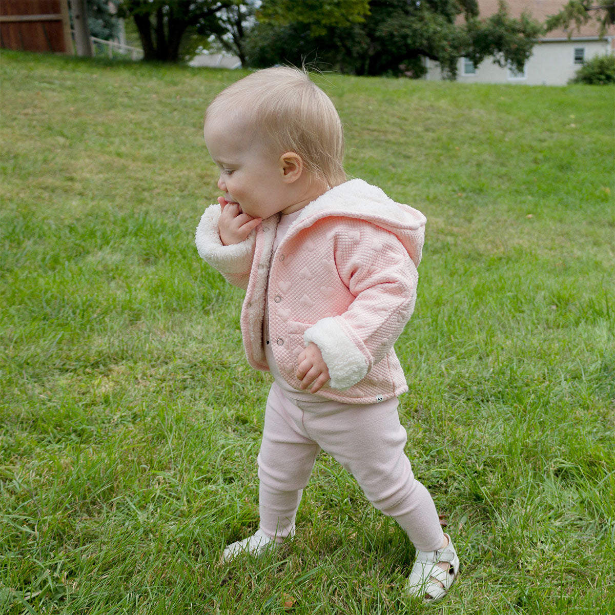 Pucker Heart Winter Snowdrift Hoodie Jacket with Cream Lining - Pale Pink