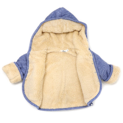 Wide Rib Sweater Knit Winter Snowdrift Jacket - Blue Heather, Biscuit Lining - Twinkle Twinkle Little One