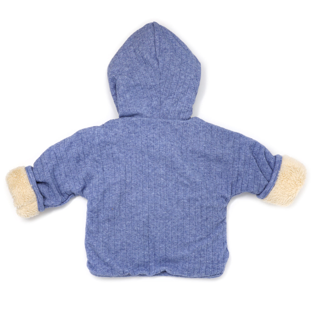 Wide Rib Sweater Knit Winter Snowdrift Jacket - Blue Heather, Biscuit Lining