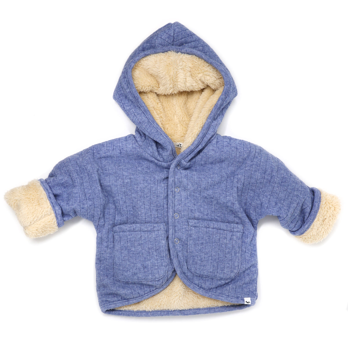 Wide Rib Sweater Knit Winter Snowdrift Jacket - Blue Heather, Biscuit Lining