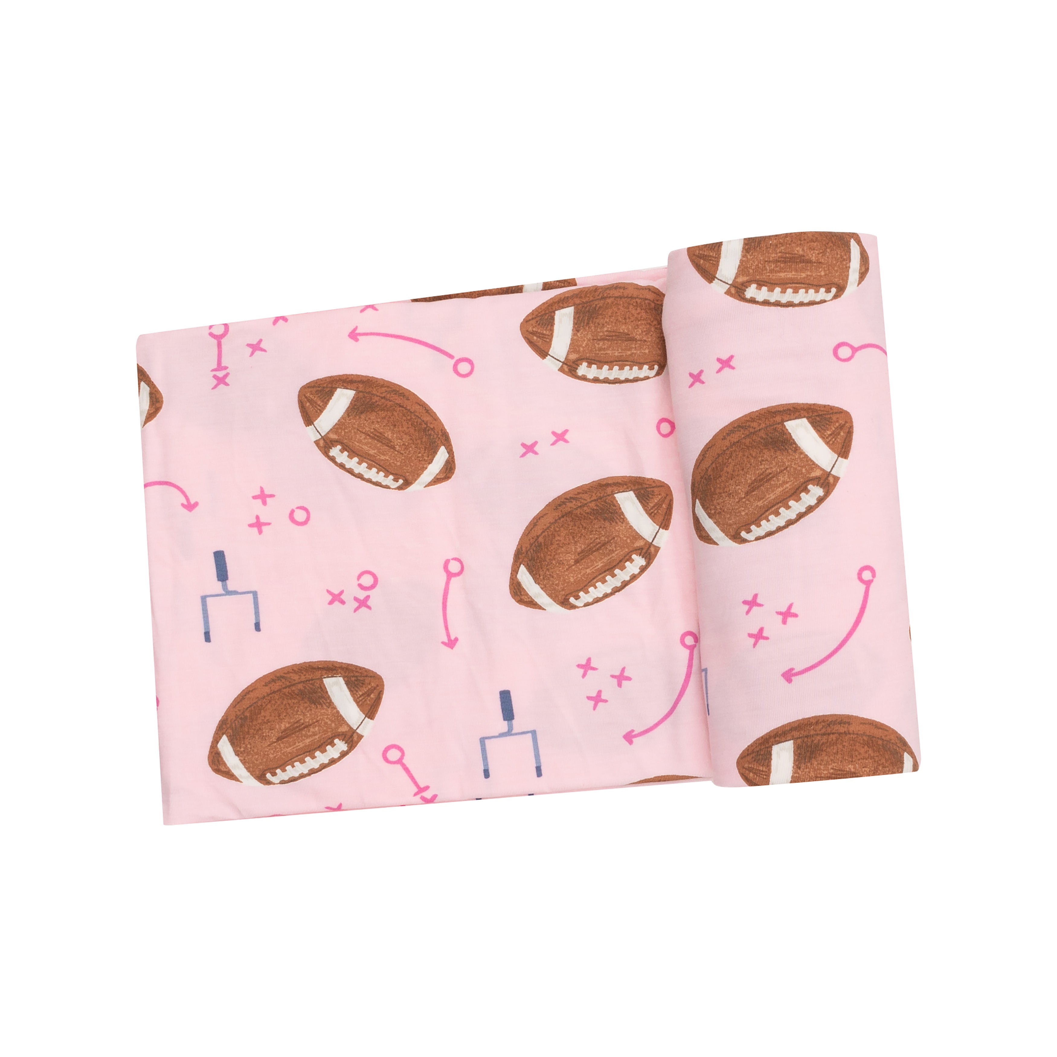 Footballs Pink Swaddle Blanket