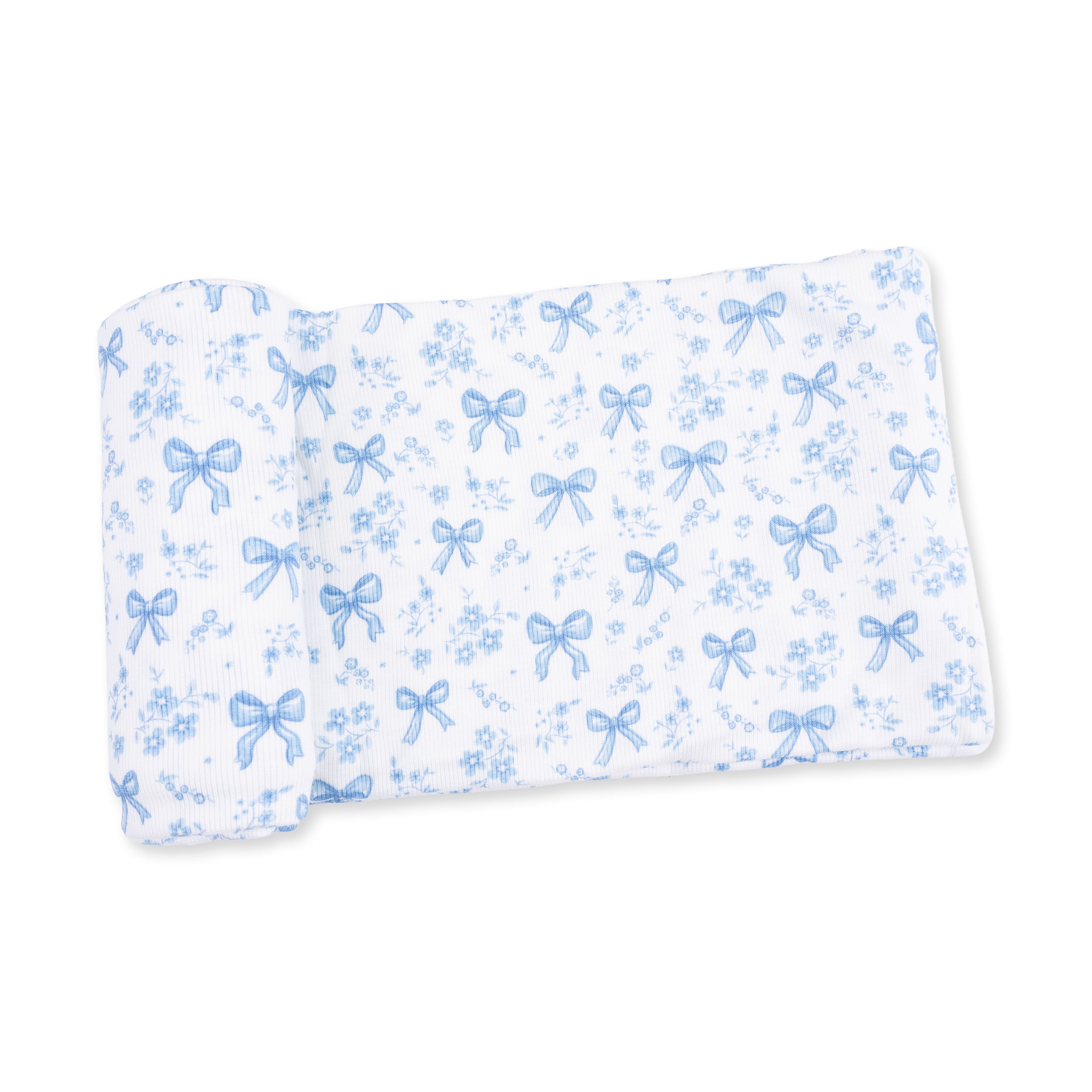 Angel Dear Blue Bows and Flowers Swaddle Blanket