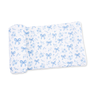 Angel Dear Blue Bows and Flowers Swaddle Blanket