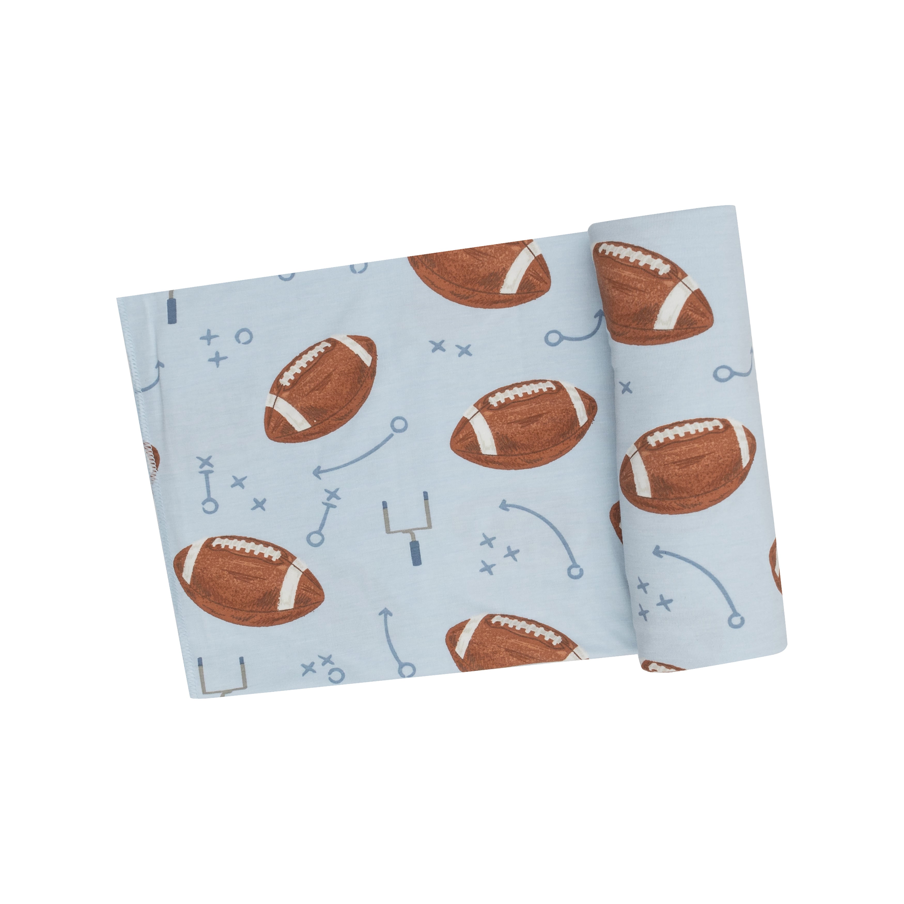 Footballs Blue Swaddle Blanket