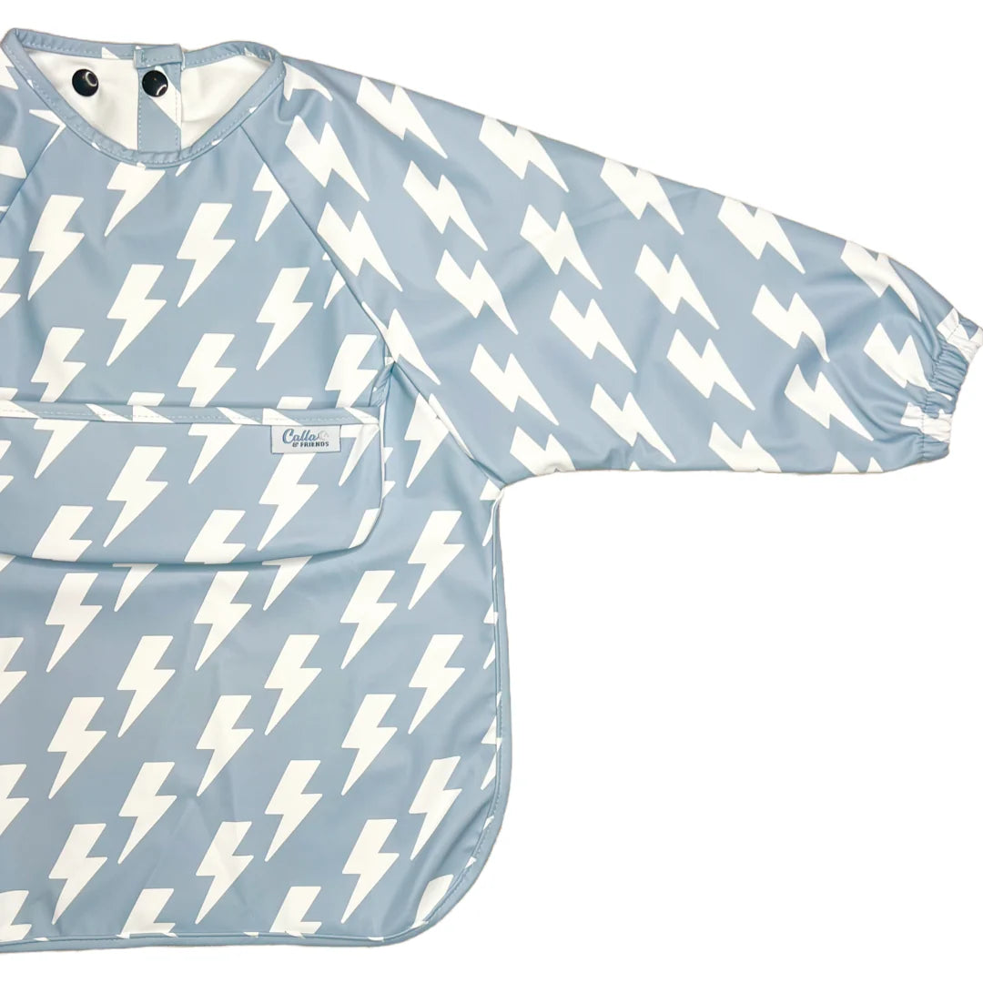 The Grayson Long Sleeve Bib - Lightning Bolts - Powder Blue - Twinkle Twinkle Little One