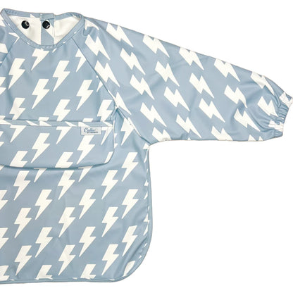 The Grayson Long Sleeve Bib - Lightning Bolts - Powder Blue - Twinkle Twinkle Little One