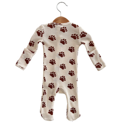 Organic Waffle Basic Zip Footie - Bear Paw - Twinkle Twinkle Little One