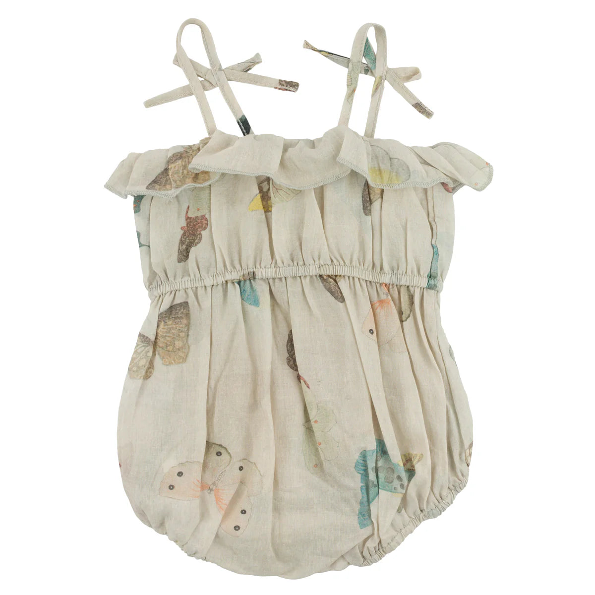 Natural Harriet Ruffle Cinched Romper - Butterfly Garden