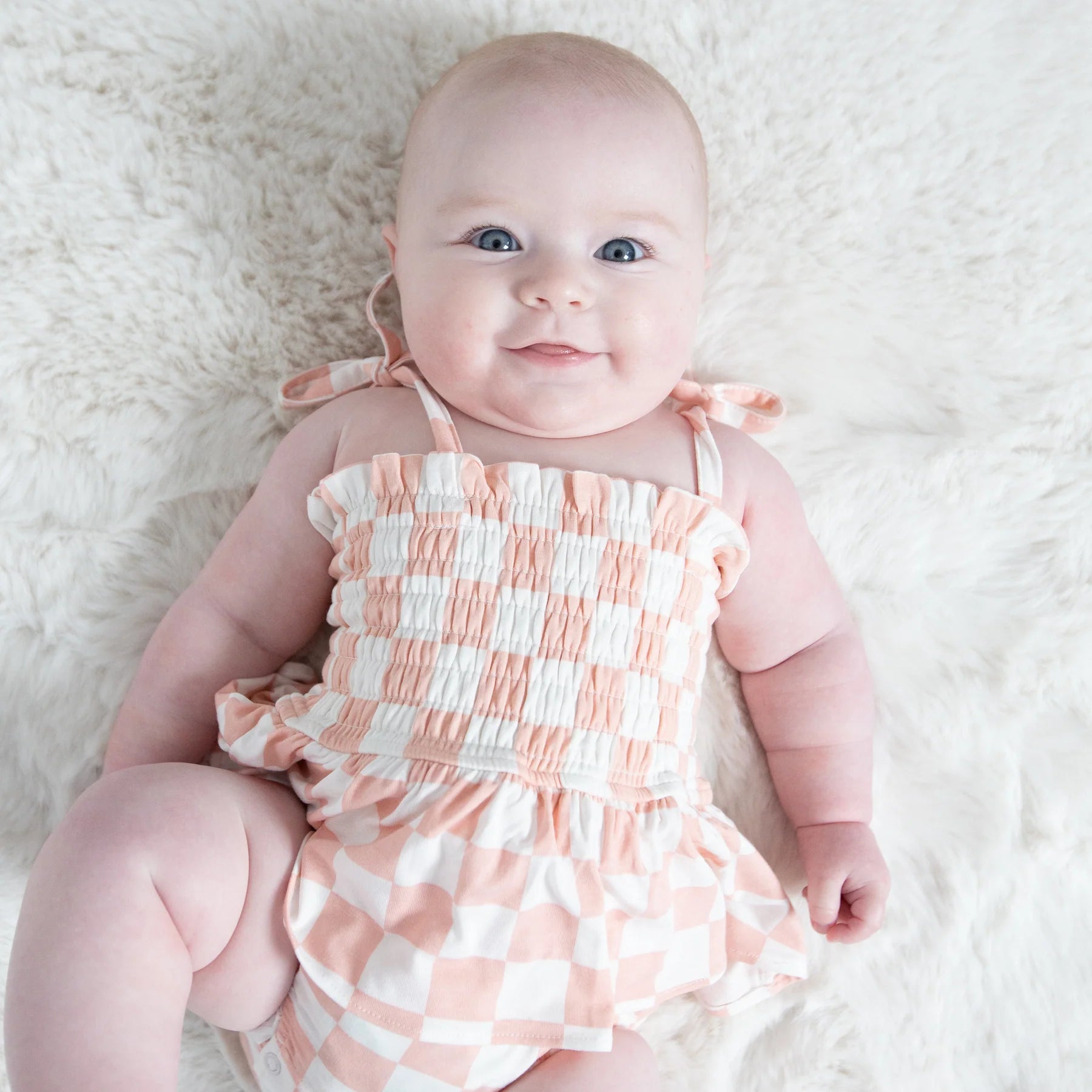 Pink Checkerboard Smocked Bubble with Skirt - Twinkle Twinkle Little One