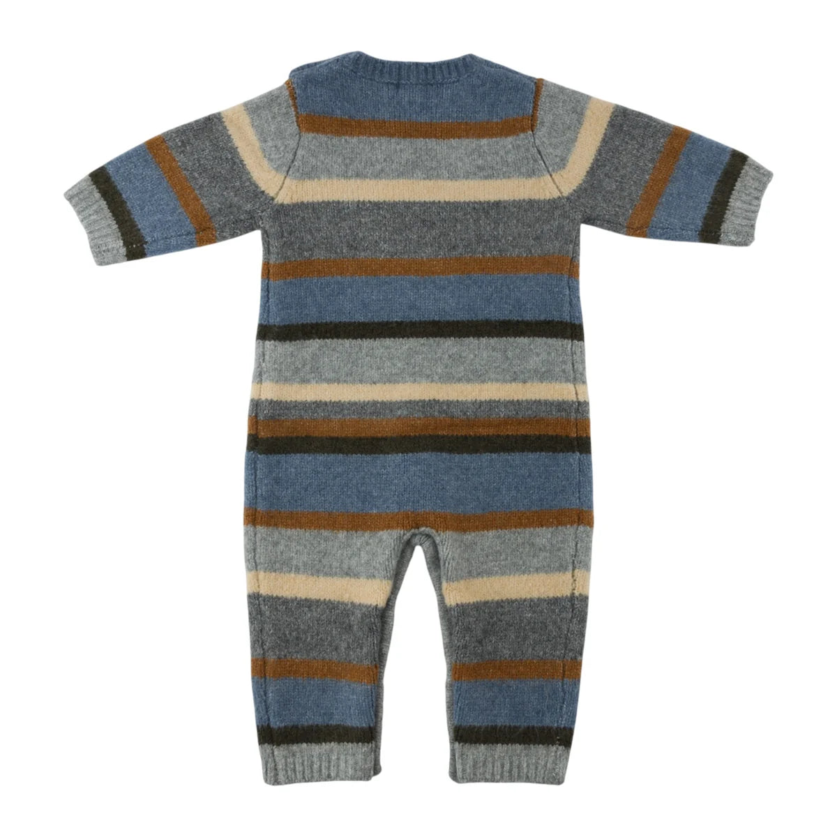 Multi Striped Knitted Long Sleeve Camden Romper - Dusty Blue