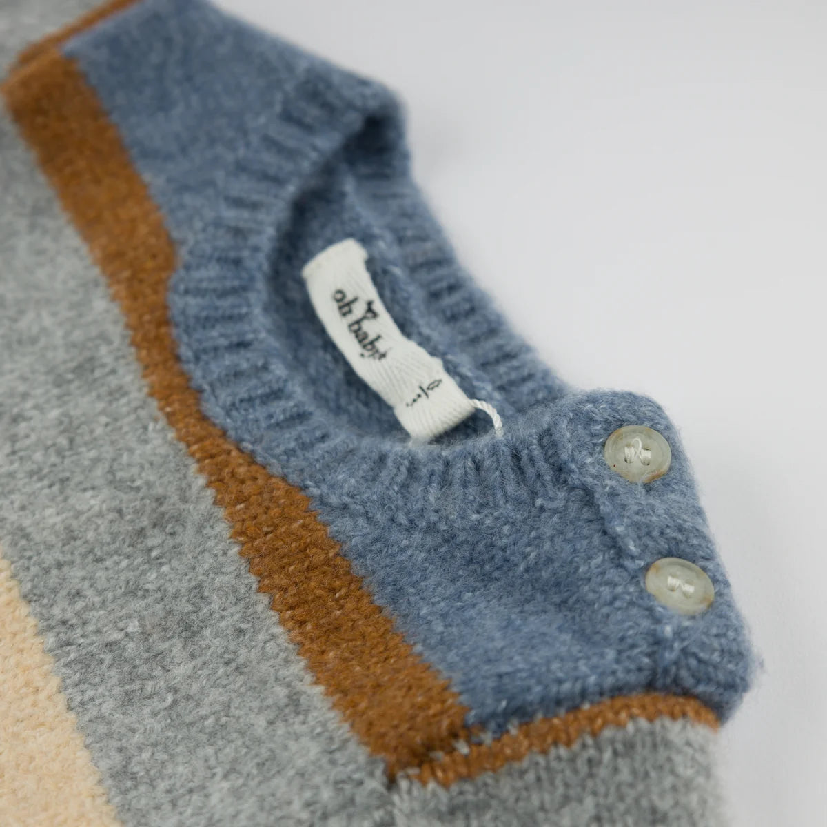 Multi Striped Knitted Long Sleeve Camden Romper - Dusty Blue