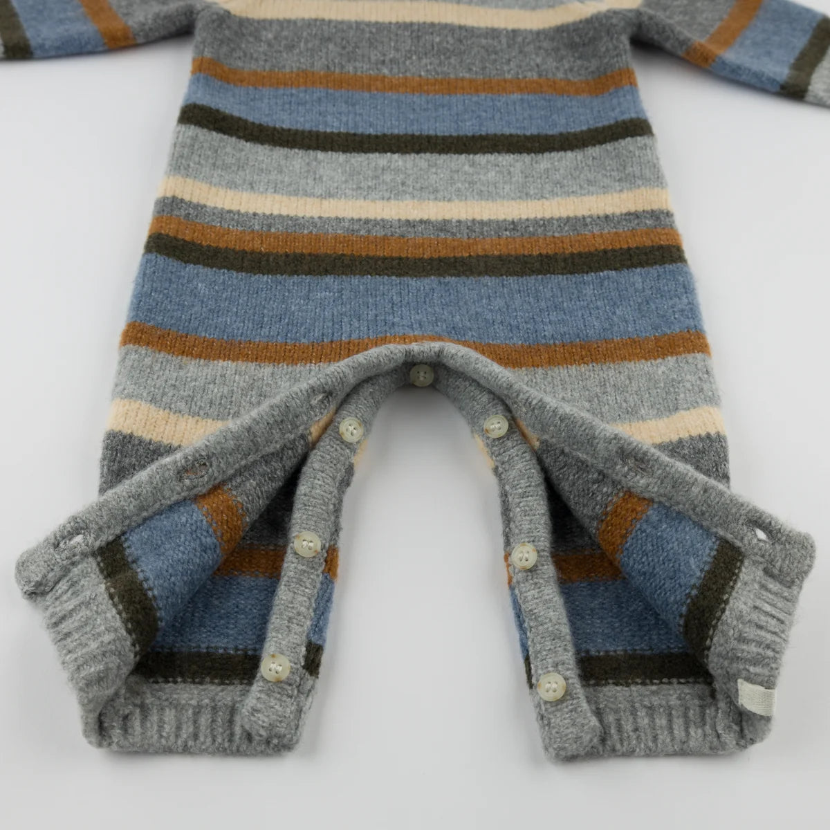 Multi Striped Knitted Long Sleeve Camden Romper - Dusty Blue