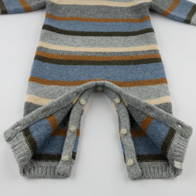 Multi Striped Knitted Long Sleeve Camden Romper - Dusty Blue