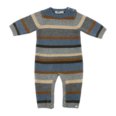 Multi Striped Knitted Long Sleeve Camden Romper - Dusty Blue
